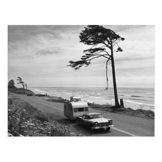 Car Pulling Trailer Postcard