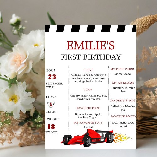 Car Race Baby 1st Birthday Milestone Sign