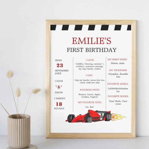 Car Race Baby 1st Birthday Milestone Sign
