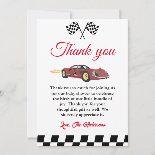 Car Race Baby Shower Thank You Card