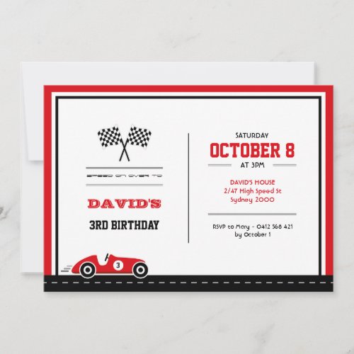 Car Race Birthday Invitation