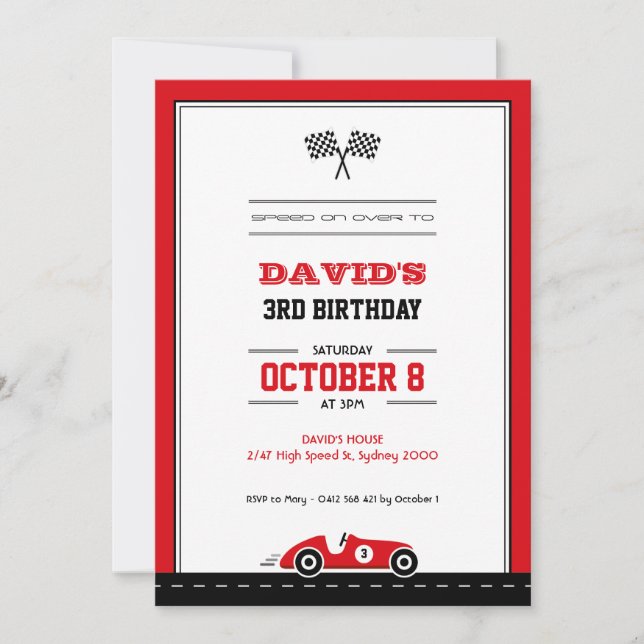 Car Race Birthday Invitation (Front)