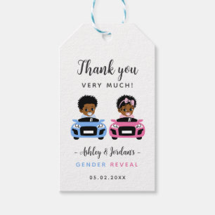 Car Race Black Gender Reveal Thank You Favor Tags
