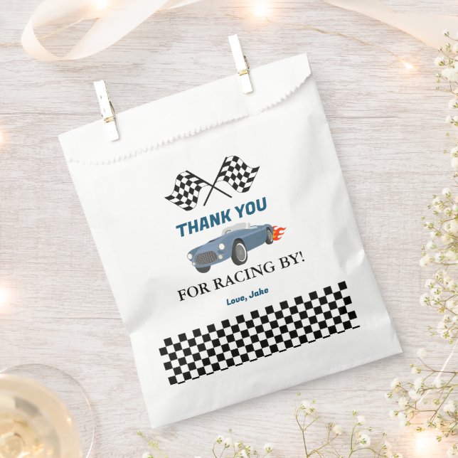 Car race Blue Baby shower Favor Bag (Clipped)