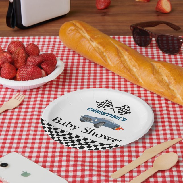 Car race boy Baby shower party Paper Plates (Picnic)
