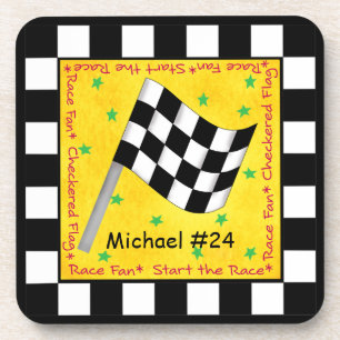 Car Race Fan Checkered Flag Name Personalized Coaster