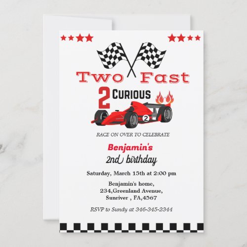 Growing up Two Fast Birthday Invitation Red Race Car Second 