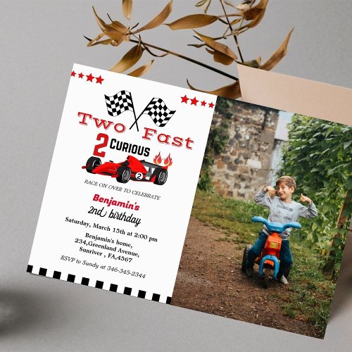 Car race Growing up two fast  second boy birrthday Invitation