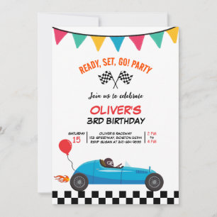 Car Race Kids Birthday Party Invitation Flat Card