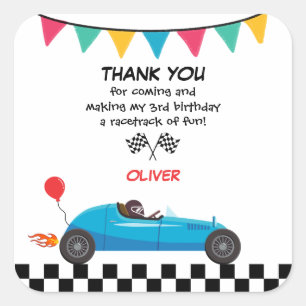 Car Race Kids Birthday Party Invitation Racer Square Sticker