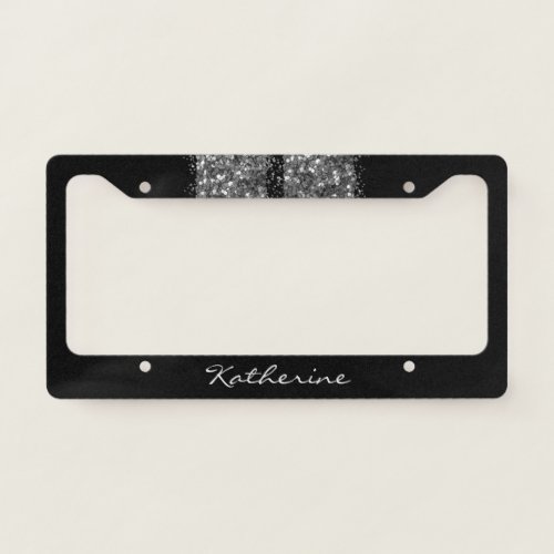 Car Race Stripe Silver Glitter Girly Personalized License Plate Frame