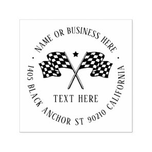 Car Race Track Checkered Flag Name Return Address Self-inking Stamp