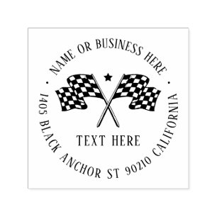 Car Race Track Checkered Flag Name Return Address Self-inking Stamp