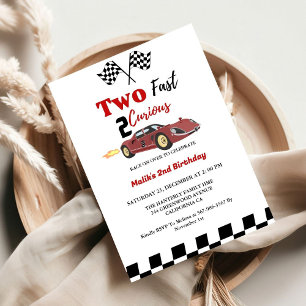 Car race Two fast 2 curious boy 2nd birthday Party Invitation