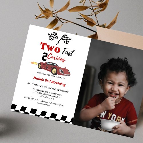 Car race Two fast 2 curious boy 2nd birthday Party Invitation
