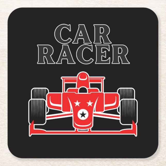 Car Racer Square Paper Coaster (Front)