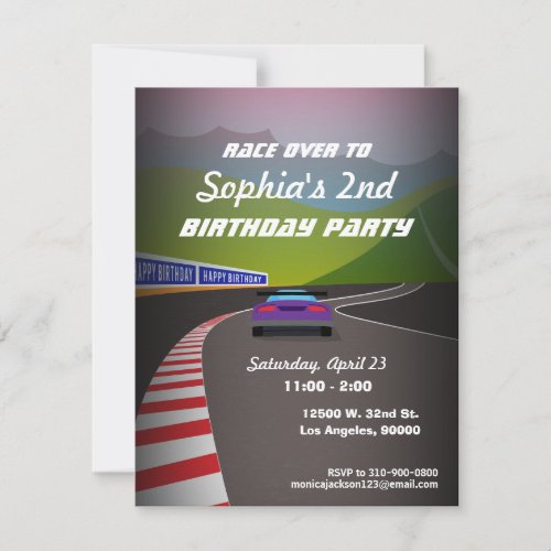 Car Racetrack Girls Birthday Party Invitation