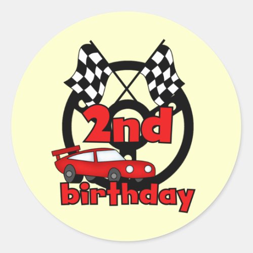 Car Racing 2nd Birthday Tshirts and Gifts Classic Round Sticker