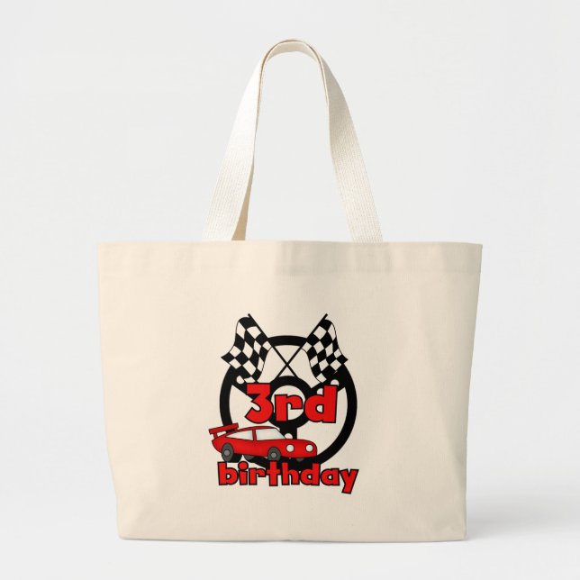 Car Racing 3rd Birthday Tshirts and Gifts Large Tote Bag (Front)