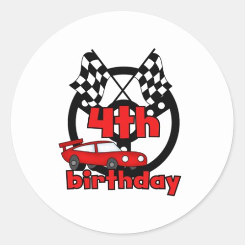 Car Racing 4th Birthday Classic Round Sticker