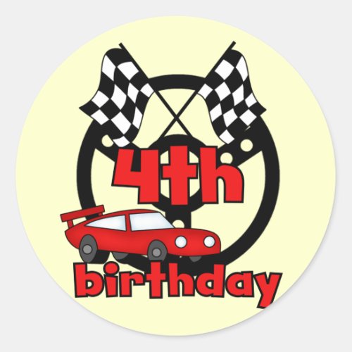 Car Racing 4th Birthday Tshirts and Gifts Classic Round Sticker