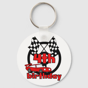 Car Racing 4th Birthday Tshirts and Gifts Keychain