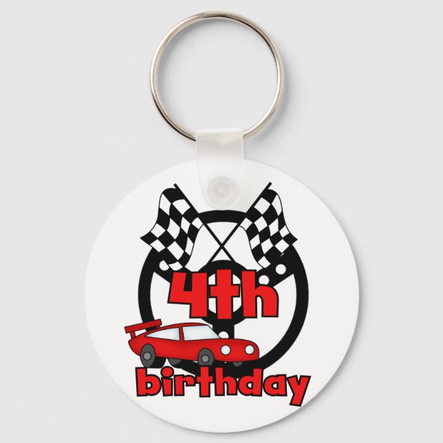 Car Racing 4th Birthday Tshirts and Gifts Keychain (Front)