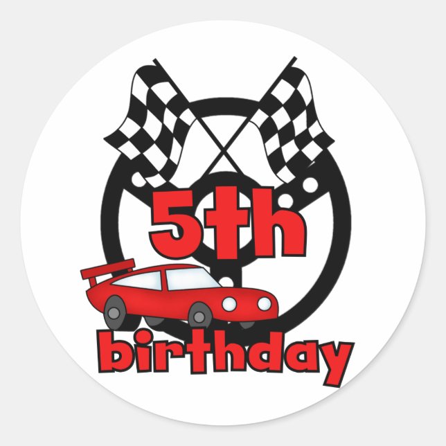 Car Racing 5th Birthday Tshirts and Gifts Classic Round Sticker (Front)