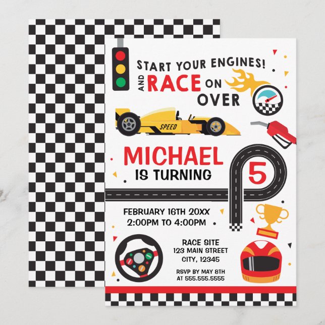 Car Racing  Birthday kid Invitation (Front/Back)