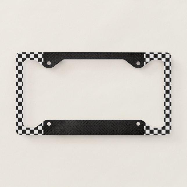 Car Racing Black and White Checkers. License Plate Frame (Front)