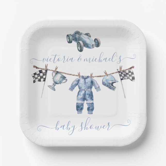 Car Racing Boy Baby Shower Paper Plates (Front)