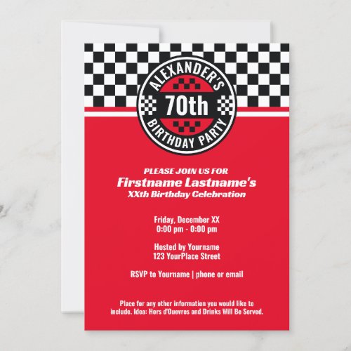 Car Racing Checkered Flag Birthday Party Invitation