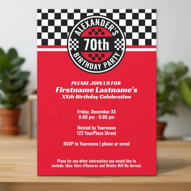 Car Racing Checkered Flag Birthday Party Invitation (Custom Invitation with Download Option)