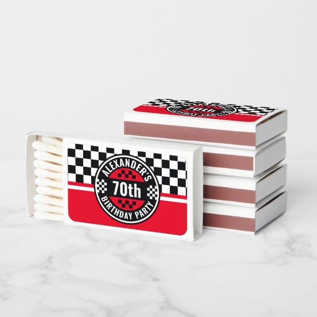Car Racing Checkered Flag Birthday Party Matchboxes (Stacked)