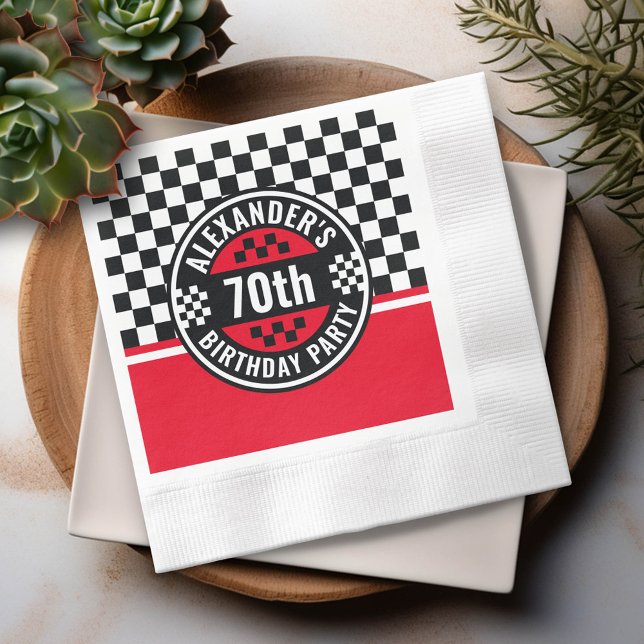 Car Racing Checkered Flag Birthday Party Napkins (Custom Birthday Party Napkins)