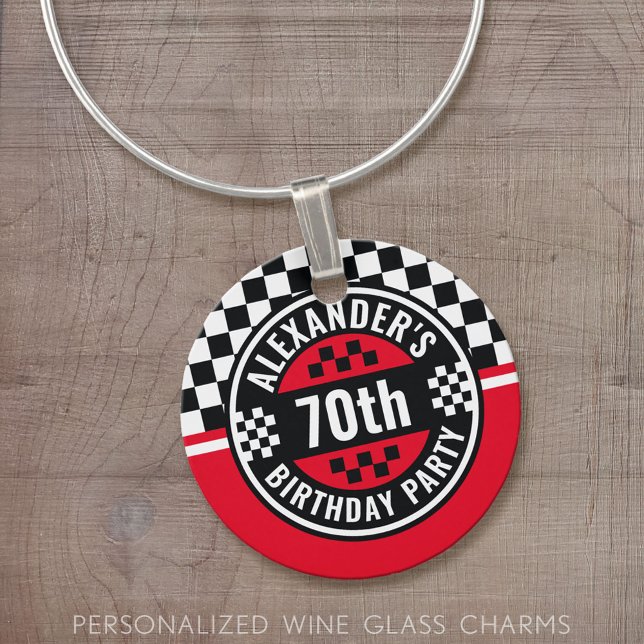 Car Racing Checkered Flag Birthday Party Wine Charm (Custom Wine Glass Charm)