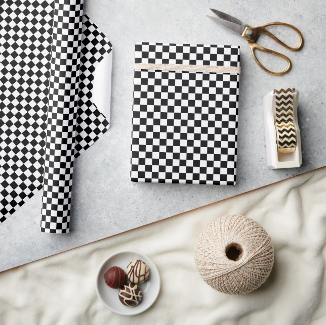 Car Racing Checkered Flag Black And White Pattern Wrapping Paper (Crafts)