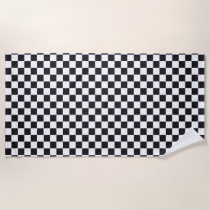 Car Racing / Chess Pattern - black 1 Beach Towel