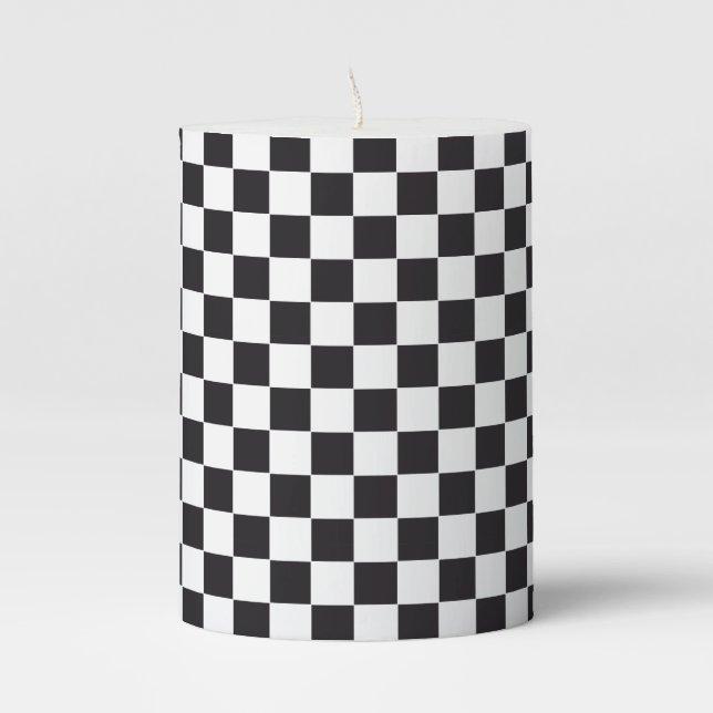 Car Racing / Chess Pattern + your backgr. & ideas Pillar Candle (Front)