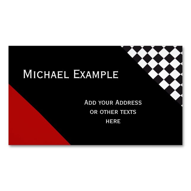 Car Racing / Chess Pattern + your backgr. & text Business Card Magnet (Front)