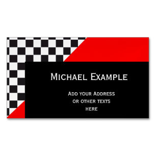 Car Racing / Chess Pattern + your backgr. & text Business Card Magnet