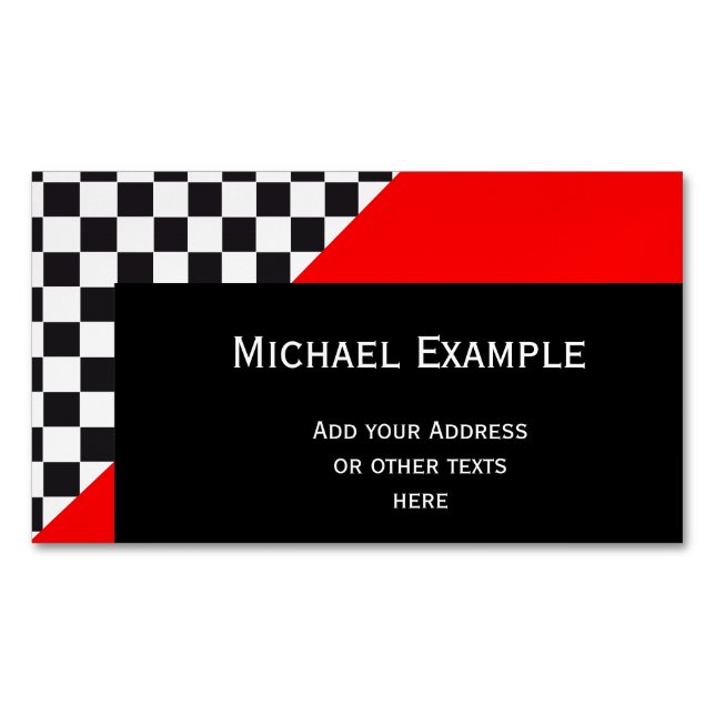 Car Racing / Chess Pattern + your backgr. & text Business Card Magnet (Front)