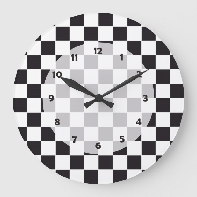 Car Racing / Chess Pattern + your backgr. & text Large Clock (Front)
