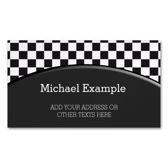 Car Racing / Chess Pattern + your backgr. & text Magnetic Business Card (Front)