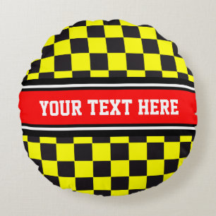 Car Racing / Chess Pattern + your backgr. & text Round Pillow