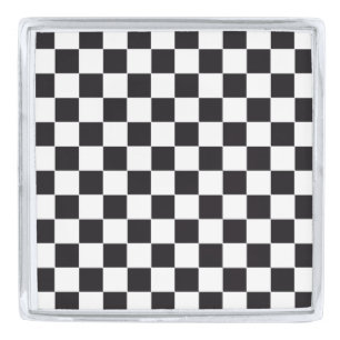 Car Racing / Chess Pattern + your backgr. & text Silver Finish Lapel Pin