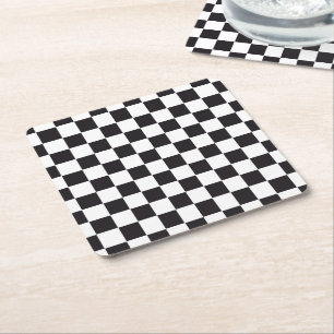 Car Racing / Chess Pattern + your backgr. & text Square Paper Coaster