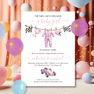 Car Racing Girl Clothesline Baby Shower Invitation
