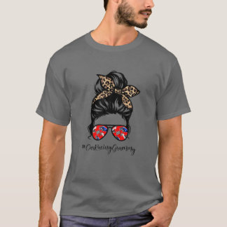 Car Racing Grammy Messy Hair Bun Leopard Women Mot T-Shirt