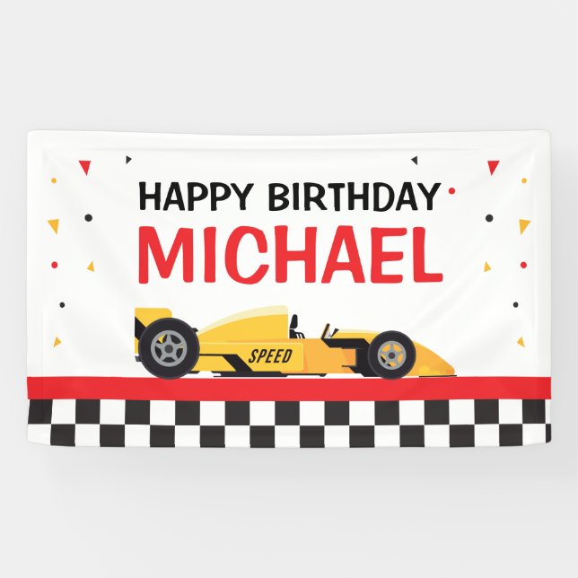 Car racing Happy Birthday backdrop Banner (Horizontal)